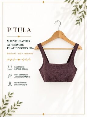 P’tula Mauve Heather Athleisure Pilates Balletcore Strappy Sports Bra XS